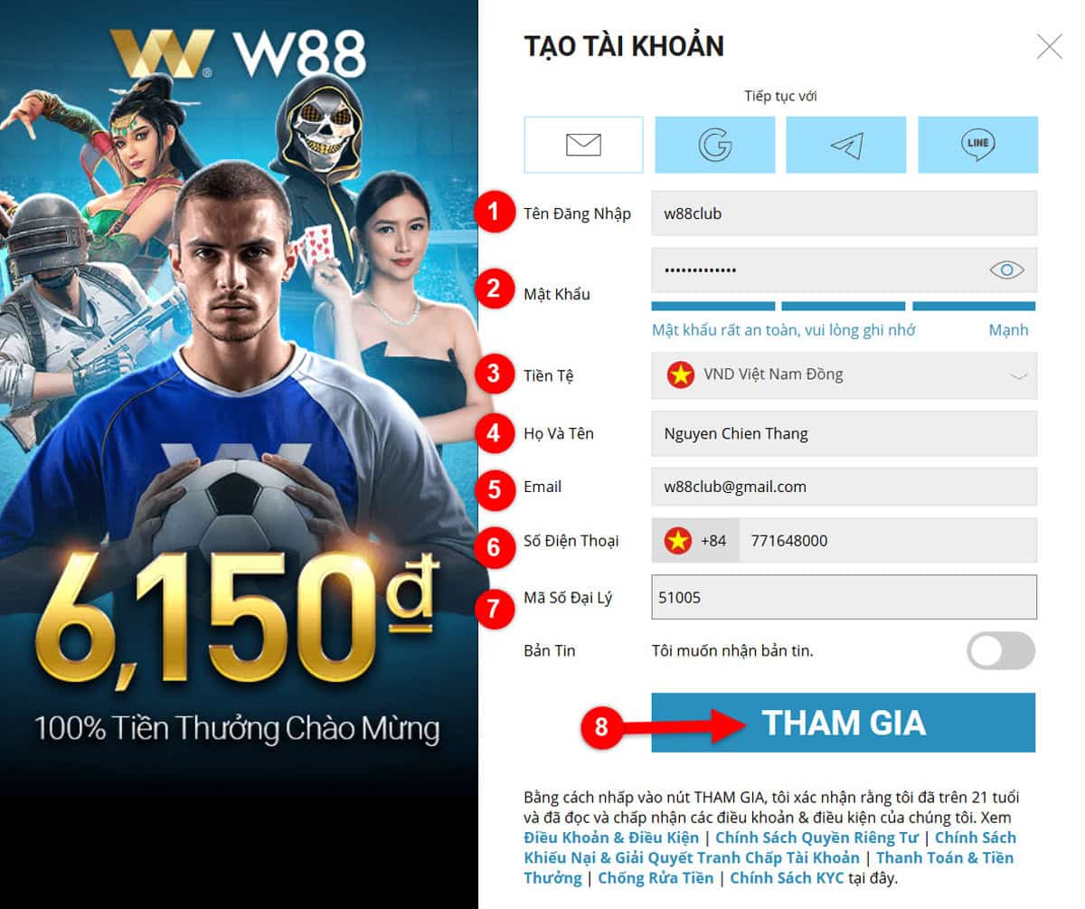 Bước 2: Điền các thông tin đăng ký