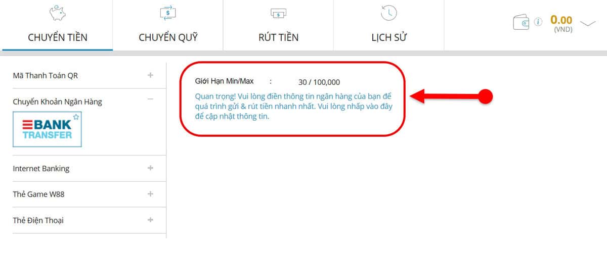 Bước 3: Cật nhật thông tin ngân hàng