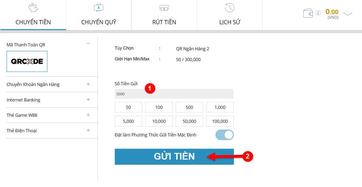 Bước 4: Nhập số tiền nạp vào tài khoản